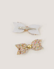 Glitter Bow Bag & Hair Clips Set, Gold (GOLD), large