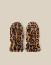 Niya Leopard Print Faux Fur Mittens, , large