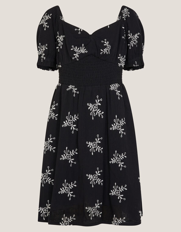 Floral Broderie Puff Sleeve Dress, Black (BLACK), large
