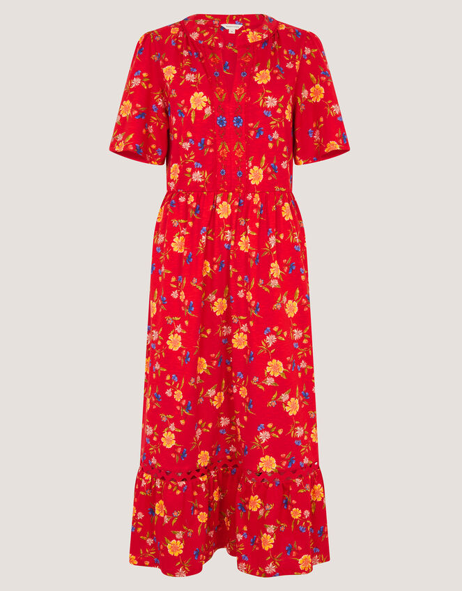 Libby Floral Jersey Midi Dress, Red (RED), large