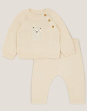 Newborn Polar Bear Knitted Top & Trousers Set, Ivory (IVORY), large