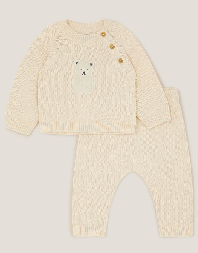 Newborn Polar Bear Knitted Top & Trousers Set, Ivory (IVORY), large