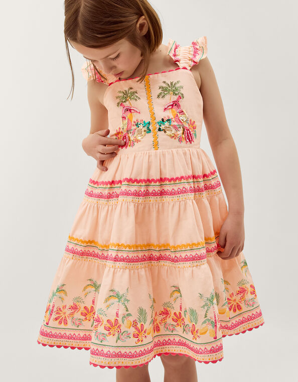 Tina Tropical Toucan Embellished Dress, Pink (PINK), large