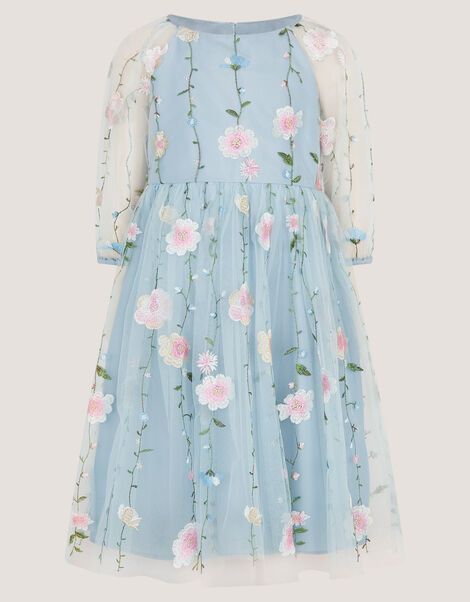 Willow Long Sleeve Embroidered Party Dress, Blue (BLUE), large