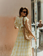 Sundress Shandrani Shimmer Ruffle Maxi Dress, Gold (GOLD), large