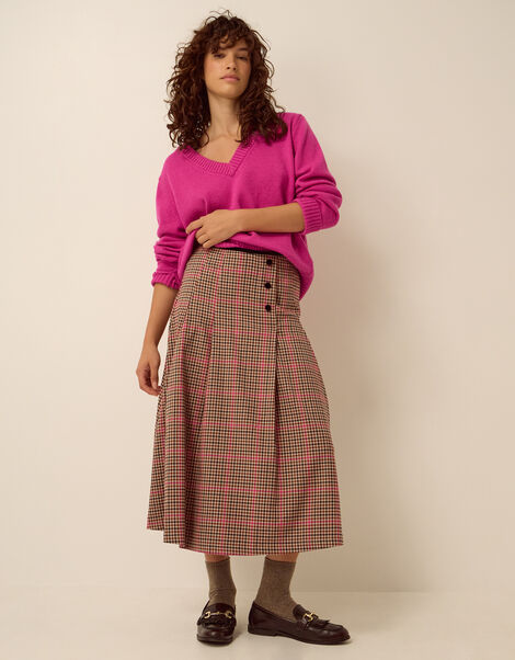 Shelly Check Midi Skirt, Natural (NATURAL), large