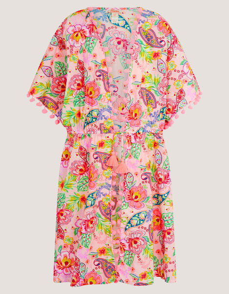 Paisley Print Pom Pom Kaftan, Pink (PINK), large