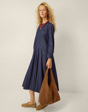 Isadora Seamed Denim Midi Dress, Blue (INDIGO), large