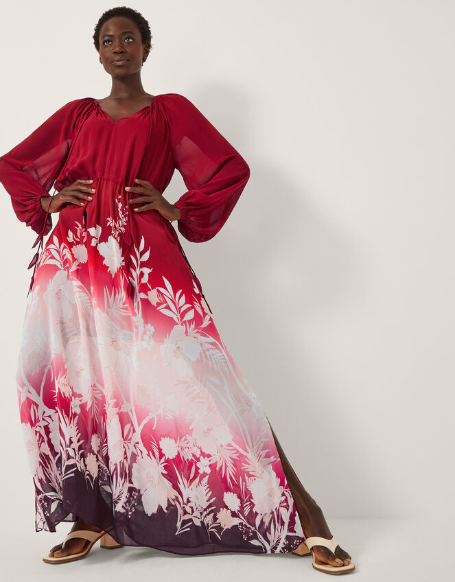 Lilian Floral Print Ombr&eacute; Maxi Dress, Red (RED), large