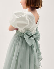 Puff Sleeve Satin Tulle Dress, Green (SAGE), large