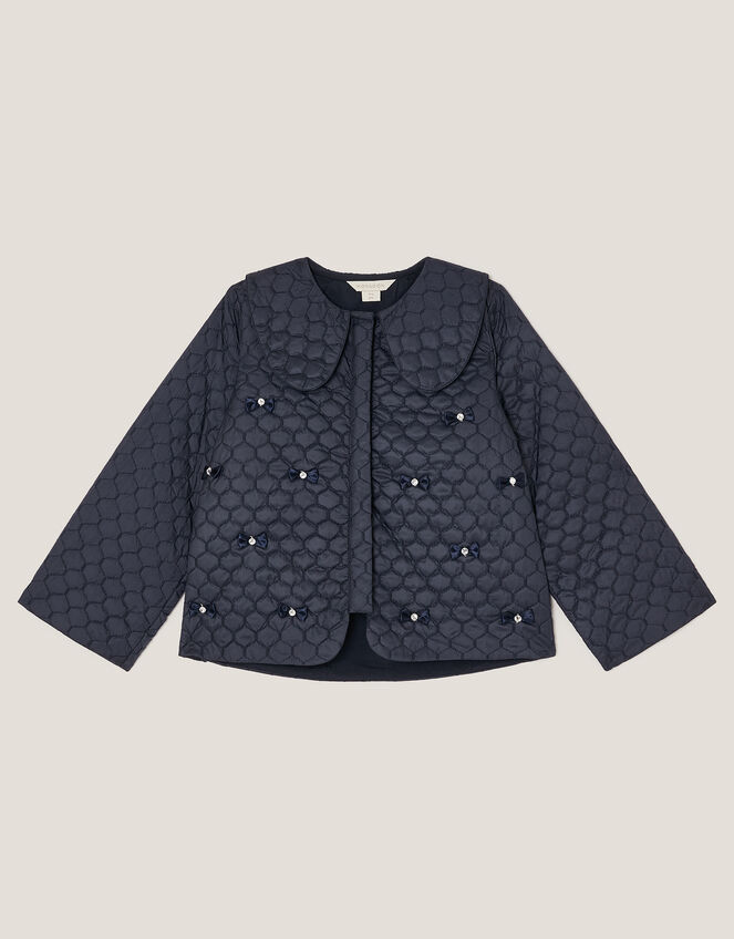 Bow Quilted Collar Jacket, Blue (NAVY), large