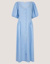 Lottie Puff Sleeve Linen Blend Midi Dress, Blue (PALE BLUE), large