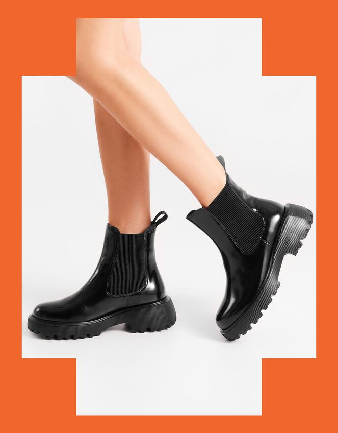 Woden Aya Patent Leather Boots, Black (BLACK), large