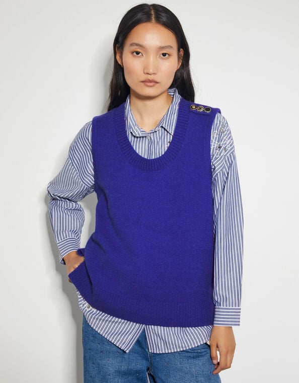 Nora Scoop Neck Knitted Vest, Blue (COBALT), large
