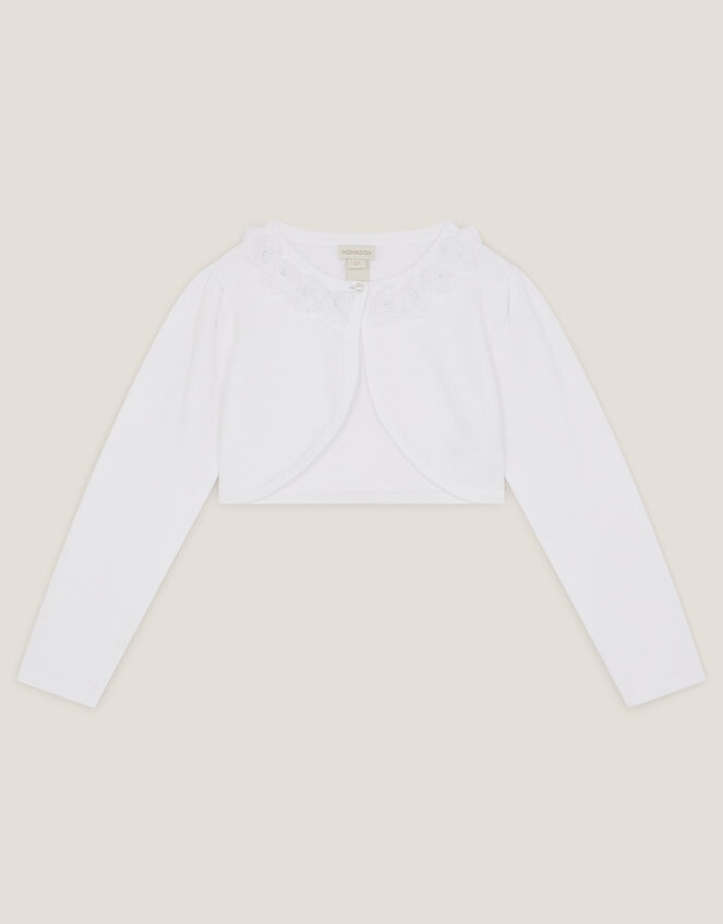 Ottilie Appliqu&eacute; Rose Cardigan, White (WHITE), large