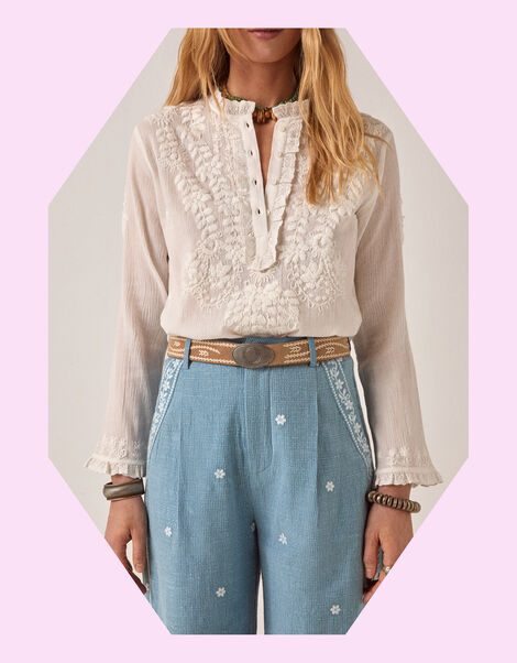 Maison Hotel Gabriela Embroidered Broderie Blouse, White (OFF WHITE), large