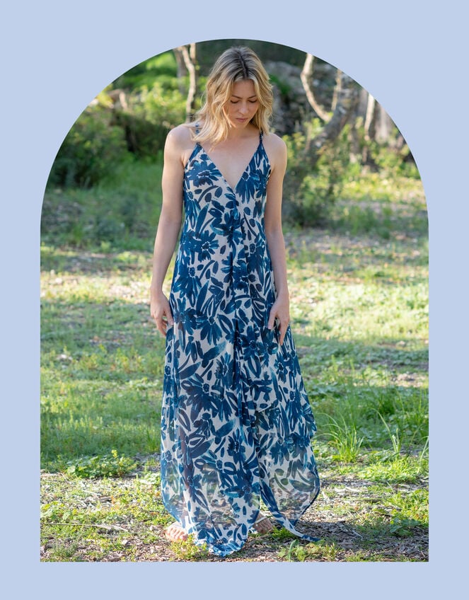 Lyrical Sisters Floral Print Handkerchief Slip Dress, Blue (BLUE), large