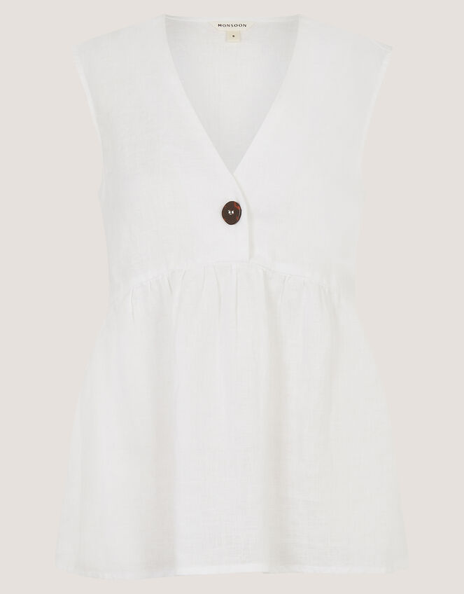 Posey Sleeveless Linen Top, White (WHITE), large