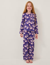 Swan Print Long Pyjamas Set, Blue (NAVY), large