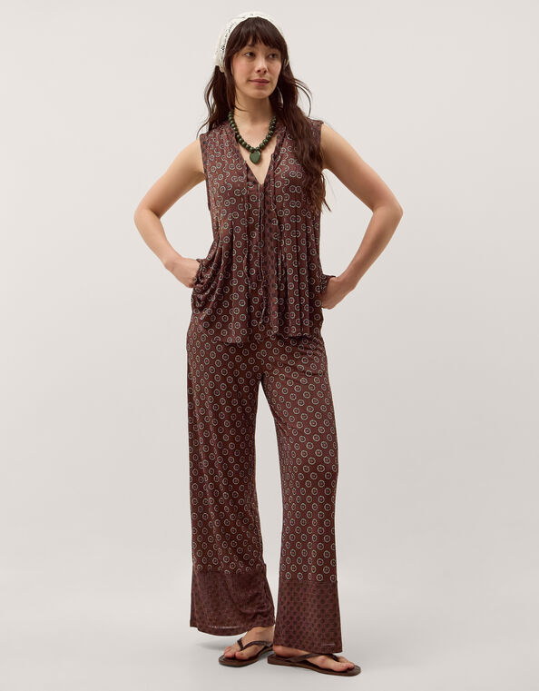 Magdalena Geometric Jersey Pants, Brown (CHOCOLATE), large