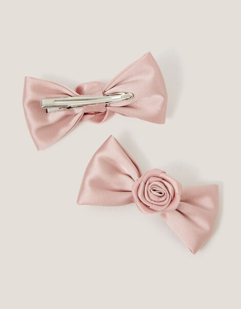 2-Pack Rose Bow Bridesmaid Hair Clips, Pink (PINK), large