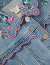 Floral Embroidered Denim Jacket, Blue (BLUE), large