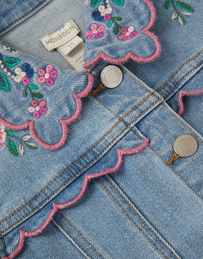 Floral Embroidered Denim Jacket, Blue (BLUE), large