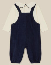 Newborn Train Embroidered Top & Corduroy Dungarees Set , Blue (NAVY), large