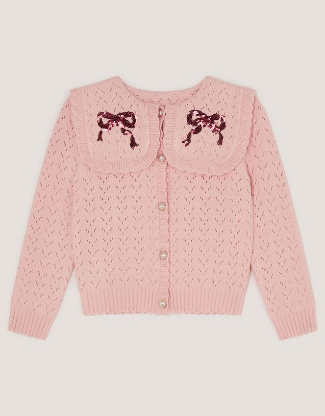 Sequin Bow Pointelle Cardigan, Pink (PINK), large
