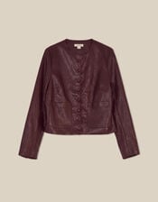 Penelope Scallop Faux Leather Jacket, Brown (CHOCOLATE), large