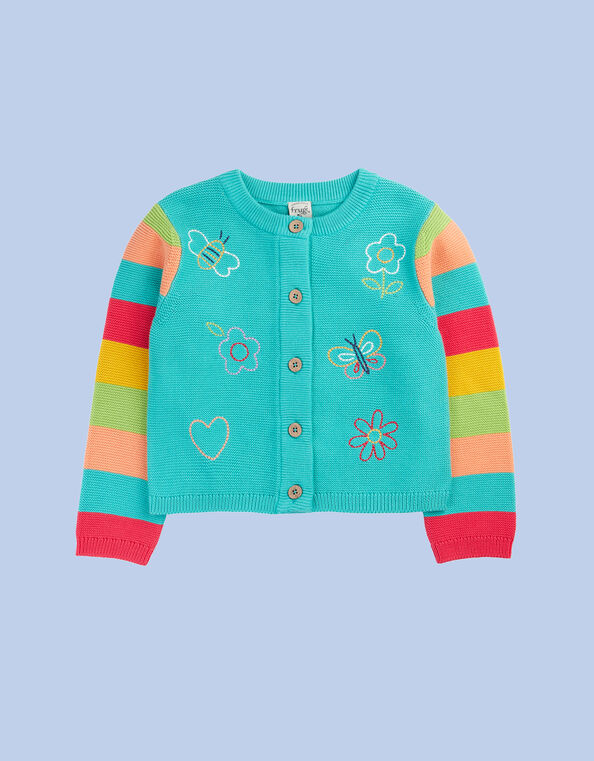 Frugi Cammie Butterfly Embroidered Cardigan, Blue (BLUE), large