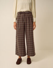 Gracie Check Print Wide Leg Trousers, Brown (BROWN), large