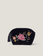 Floral Embroidered Velvet Wash Bag, , large