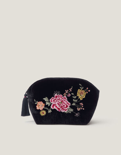 Floral Embroidered Velvet Wash Bag, , large