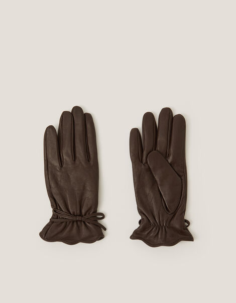 Eva Bow Leather Gloves, Brown (CHOCOLATE), large
