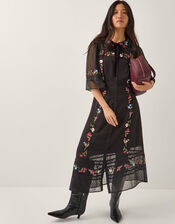 Alyssa Floral Embroidered Lace Midi Dress, Black (BLACK), large