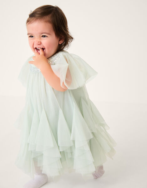 Baby Nessa Sparkle Collar Waterfall Dress, Green (SAGE), large