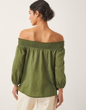 Julie Embroidered Bardot Top, Green (KHAKI), large