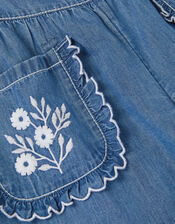 Embroidered Pocket Chambray Trousers, Blue (BLUE), large