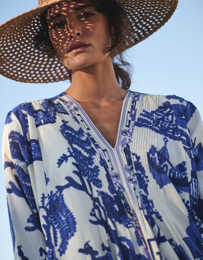 One Hundred Stars Giant Willow Print Midi Dress, Blue (BLUE), large