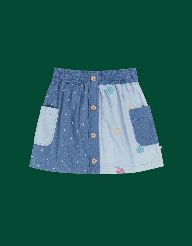 Frugi Embroidered Denim Skirt, Blue (BLUE), large