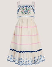 Embroidered Butterfly Cut Out Dress, Ivory (IVORY), large