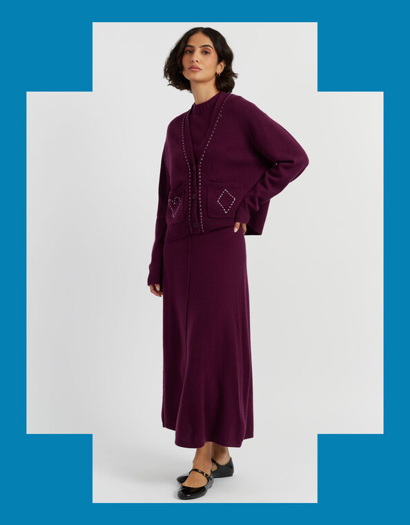 Chinti & Parker Queen of Hearts Wool Cardigan, Red (MULBERRY), large