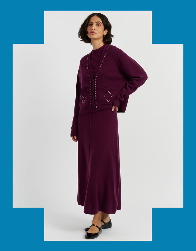 Chinti & Parker Queen of Hearts Wool Cardigan, Red (MULBERRY), large