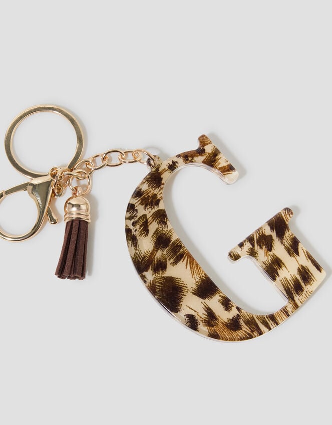 Leopard Print Resin Initial Keyring, Brown (BROWN), large