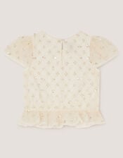 Gracie Embellished Peplum Top , White (WARM IVORY), large