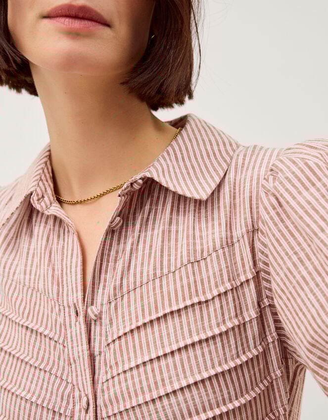 Winnie Puff Sleeve Stripe Midi Dress, Brown (CHOCOLATE), large