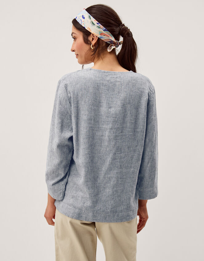 Alexis Stripe Linen-Blend Top, Blue (NAVY), large