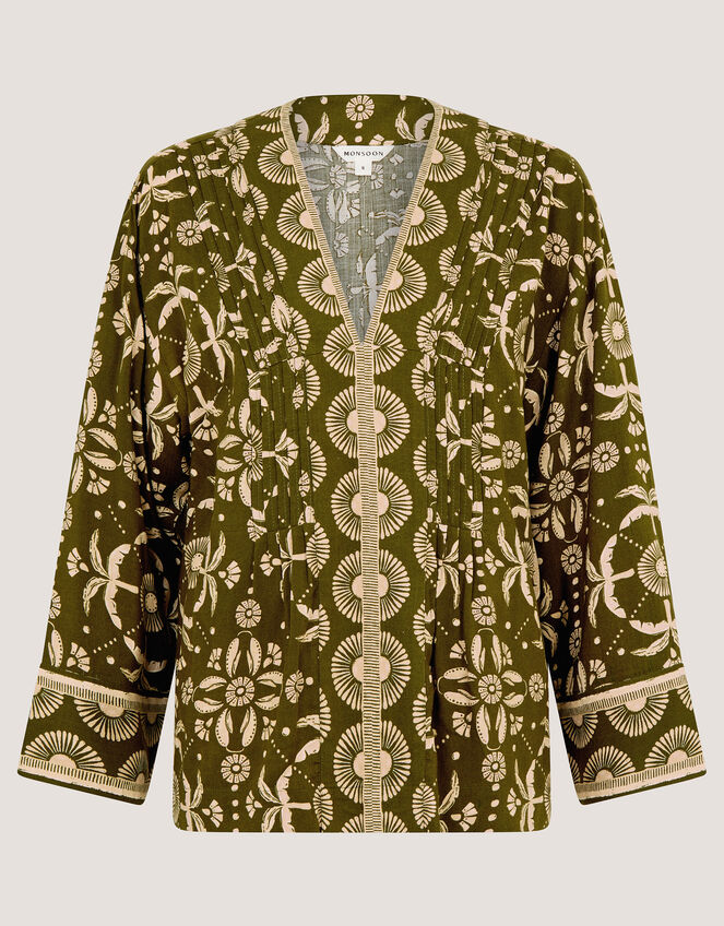 Thalia V-Neck Floral Print Top, Green (GREEN), large