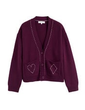 Chinti & Parker Queen of Hearts Wool Cardigan, Red (MULBERRY), large